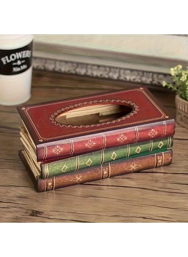 غطاء صندوق المناديل الخشبي المعاد تدويره باللون الأسود والأخضر العتيق حامل كتاب زخرفي - Image 4